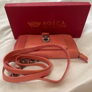 Vtg BOSCA Accessories in Leather Pink Women's Large Wallet Small Crossbody w Box